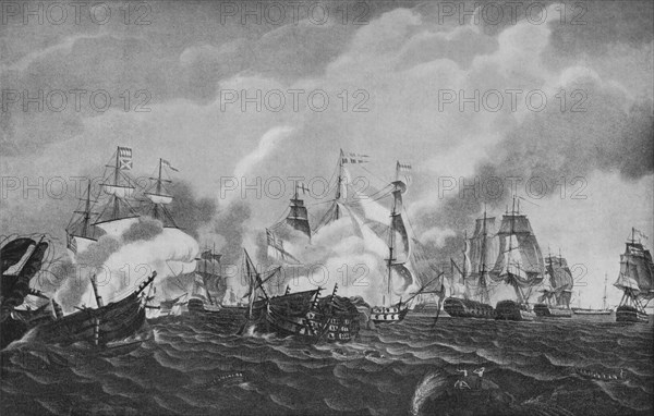 'Action off San Domingo', c1807. Artist: Richard Harraden.