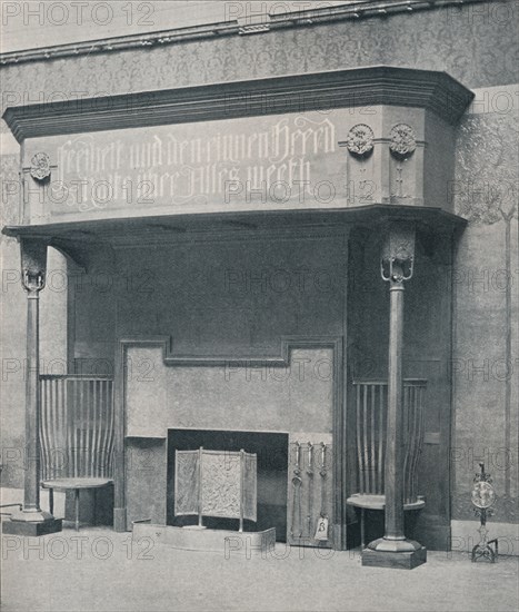 'Fireplace designed by C. Harrison Townsend with carving designed and executed by George Frampton', Artists: George Frampton, Charles Harrison Townsend.