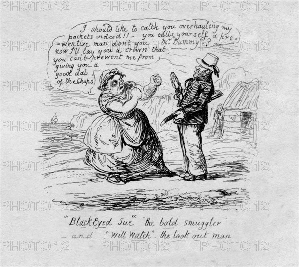 Black Eyed Sue the bold smuggler and Will Watch the look out man', 1829. Artist: George Cruikshank.