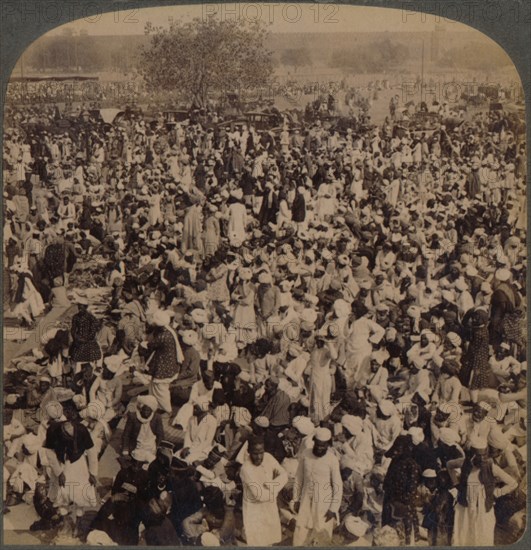 'Mohammedans on Fast Day outside Jumma Mosque, looking south, Delhi, India', 1903. Artist: Unknown.