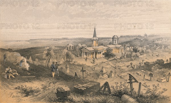 'Quarantine Cemetery and Church with French Battery No. 50', 1856. Artist: Georges McCulloch.