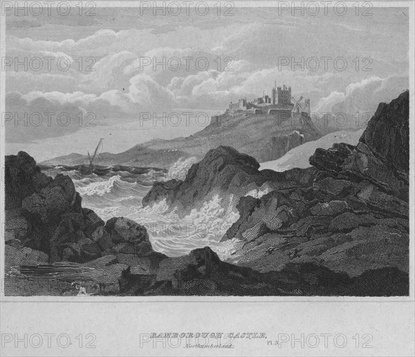 'Bamburgh Castle, Northumberland', 1814. Artist: John Greig.