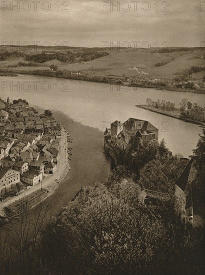 'View from the Oberhaus to the Niederhaus and the junction of the Inn, Danube and Ilz', 1931. Artist: Kurt Hielscher.