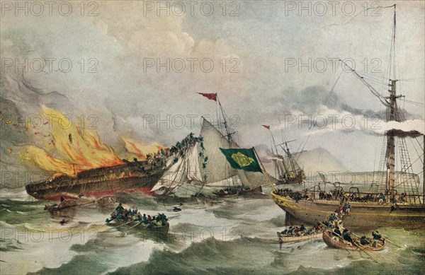 'The Burning of the Ocean Monarch', c1848. Artist: Francois d'Orleans, Prince de Joinville.