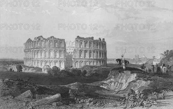 'The Amphitheatre of El Jenn', 1841. Artist: John Sands.