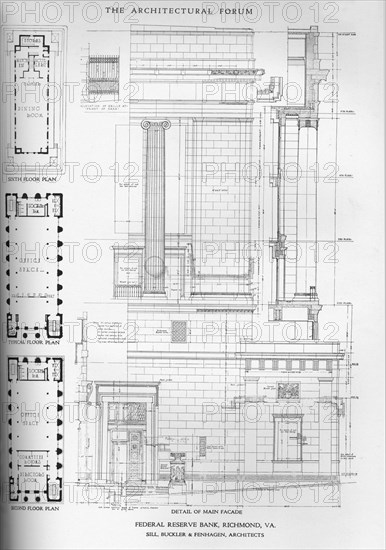 Detail of main facade - Federal Reserve Bank, Richmond, Virginia, 1922. Artist: Sill, Buckler & Fenhagen.