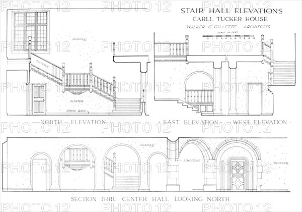 Stair hall elevations - house of Carll Tucker, Mount Kisco, New York, 1925. Artist: Walker and Gillette.