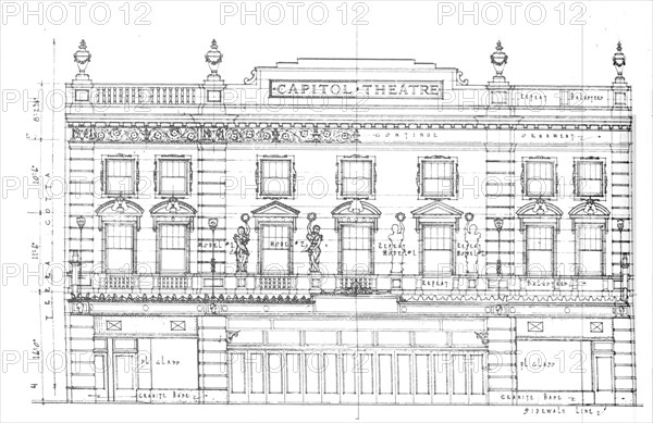 Detail drawing, front elevation, Capitol Theatre, Chicago, Illinois, 1925. Artist: Unknown.