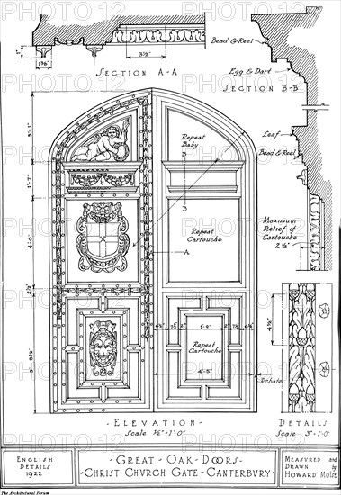 Great oak doors, Christ Church Gate, Canterbury, Kent, 1922. Artist: Howard Moise.