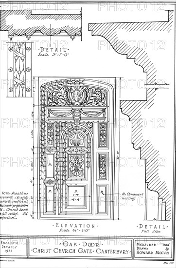 Oak door, Christ Church Gate, Canterbury, Kent, 1922. Artist: Howard Moise.