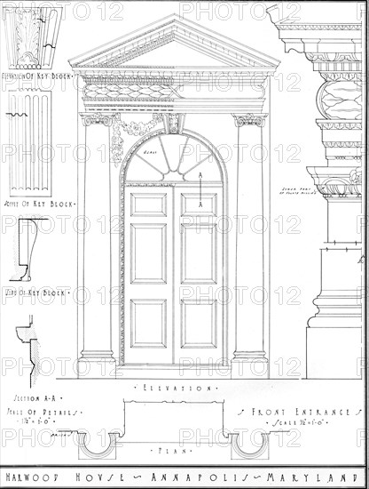 Measured drawing, Harwood House, Annapolis, Maryland, 1922. Artist: J Frederick Kelly.