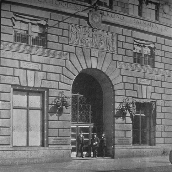 Entrance to the offices of the Brotherhood of Railroad Trainmen, Cleveland, Ohio, 1923.  Artist: Unknown.