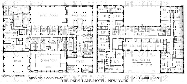Floor plans, the Park Lane Hotel, New York City, 1924. Artist: Unknown.