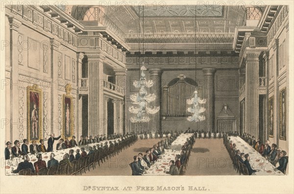 'Dr Syntax at Free Mason's Hall', 1820. Artist: Thomas Rowlandson.