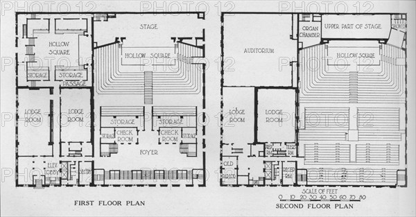 Floor plans, the Masonic Temple, Birmingham, Alabama, 1924. Artist: Unknown.