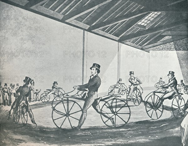 'Johnson's Pedestrian Hobby-Horse Riding School at 377, Strand', 1819, (1912). Artist: Unknown.