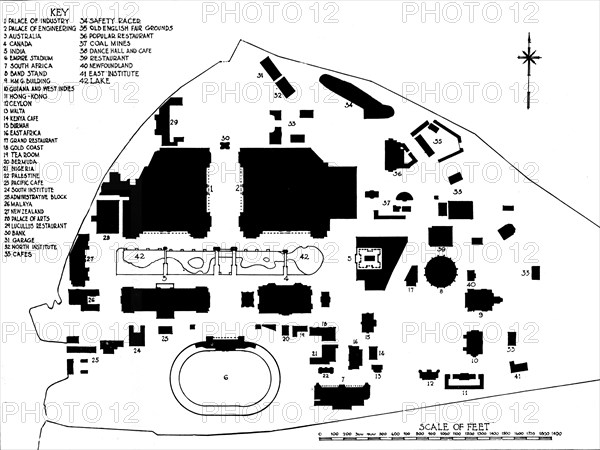 Plan of the British Empire Exhibition, Wembley, showing disposition of principal buildings, 1924. Artist: Unknown.