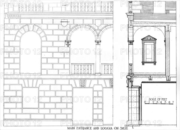 Main entrance and loggia on 38 Street, Fraternity Clubs Building, New York City, 1924. Artist: Unknown.