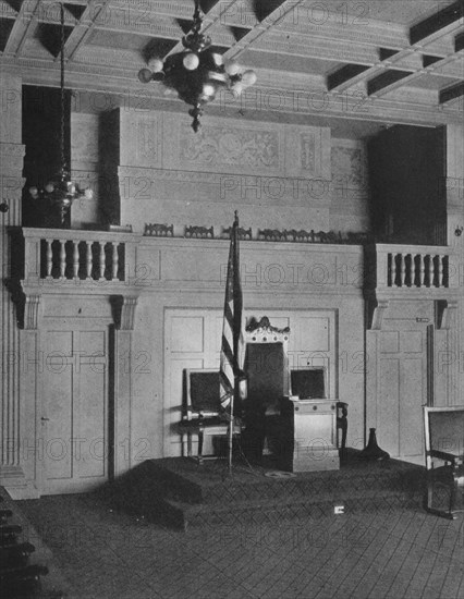 Balcony and dais in the Lodge Room of the Masonic Temple, Birmingham, Alabama, 1924. Artist: Unknown.