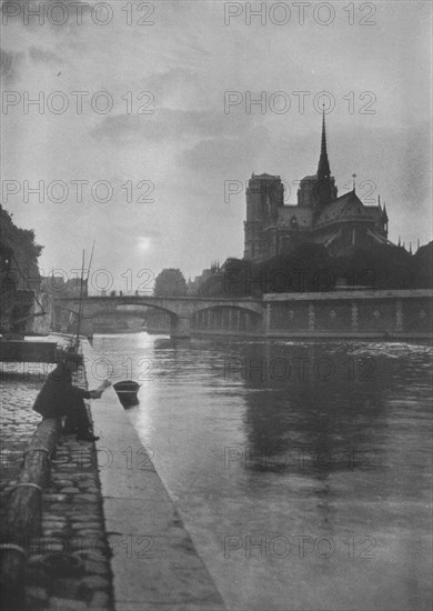 Notre Dame from the river, Paris, 1924. Artist: Unknown.