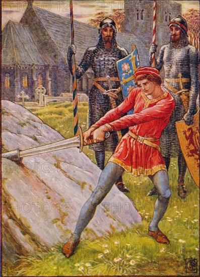 'Arthur Draws the Sword from the Stone', 1911.  Artist: Walter Crane.