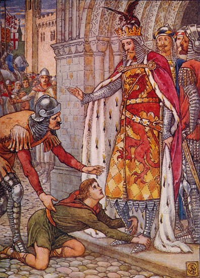 'Young Owen Appeals to the King', 1911.  Artist: Walter Crane.