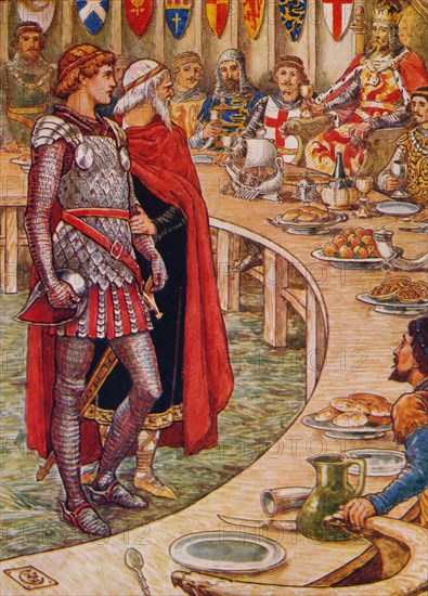 'Sir Galahad is brought to the Court of King Arthur', 1911. Artist: Walter Crane.