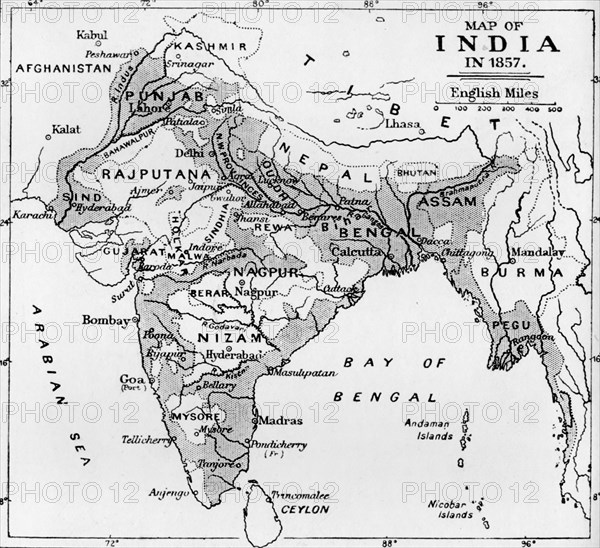 'Map of India in 1857', c1912. Artist: Unknown.