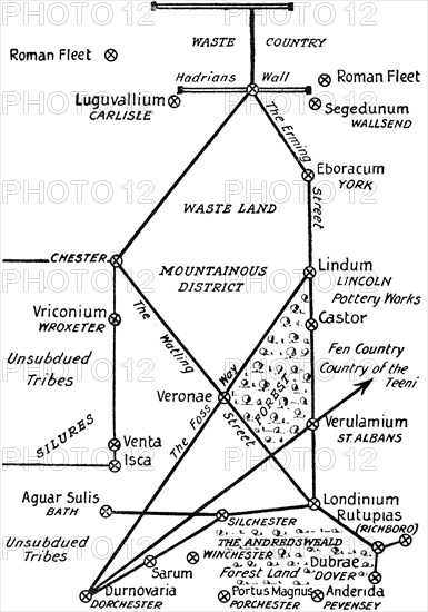 'The Four Principal Roman Lines of Communication in Britain', 1910. Artist: Unknown.