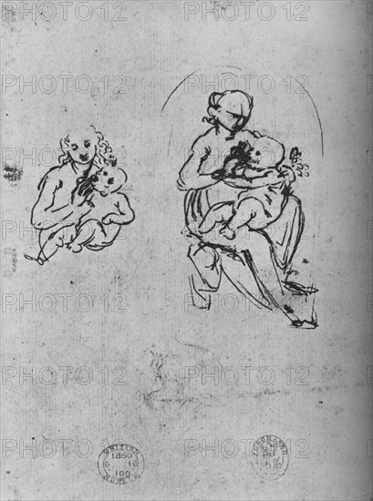 'Three Studies of a Madonna and Child', c1475 (1945). Artist: Leonardo da Vinci.