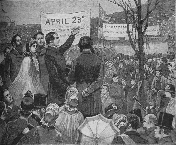 'Mr Phelps Planting The Shakespeare Oak on Primrose Hill, London', c1890. Artist: Unknown.