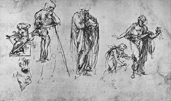 'Studies of Single Figures and of a Profile', c1480 (1945). Artist: Leonardo da Vinci.