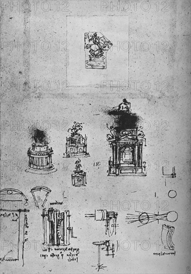 Studies for an Equestrian Monument and Studies of Machiinery', c1480 (1945). Artist: Leonardo da Vinci.