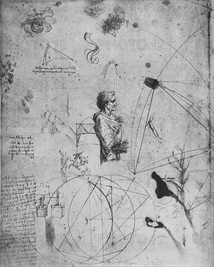 'Profile of an Old Man, Plants, Geometrical Figures, Etc.', c1480 (1945). Artist: Leonardo da Vinci.