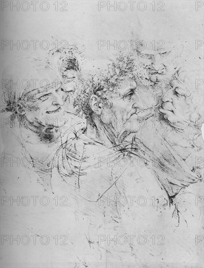 'Five Grotesque Heads', c1480 (1945). Artist: Leonardo da Vinci.