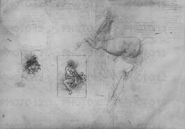 'Sketches for a Kneeling Leda and of a Horse', c1480 (1945). Artist: Leonardo da Vinci.