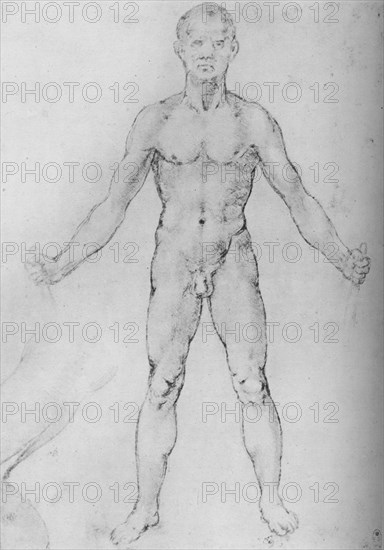 'Nude Man With Arms Stretched Out, Seen from the Front', c1480 (1945). Artist: Leonardo da Vinci.