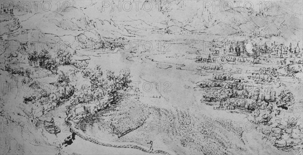 'A Broad River with a Canal Running Beside It', c1480 (1945). Artist: Leonardo da Vinci.