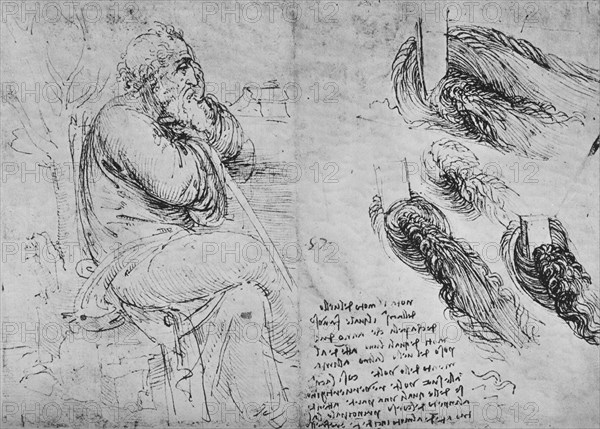 Studies of a Old Man Seated and of Swirling Water', c1480 (1945). Artist: Leonardo da Vinci.