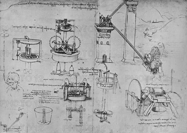 'Studies of Suction Pumps, Archimedes Tubes, Etc.', c1480 (1945). Artist: Leonardo da Vinci.