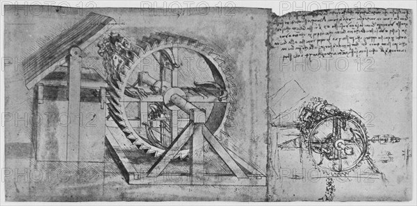 'A Large Wheel Which Is Resolved and Fires Four Crossbows in Succession', c1480, (1945). Artist: Leonardo da Vinci.