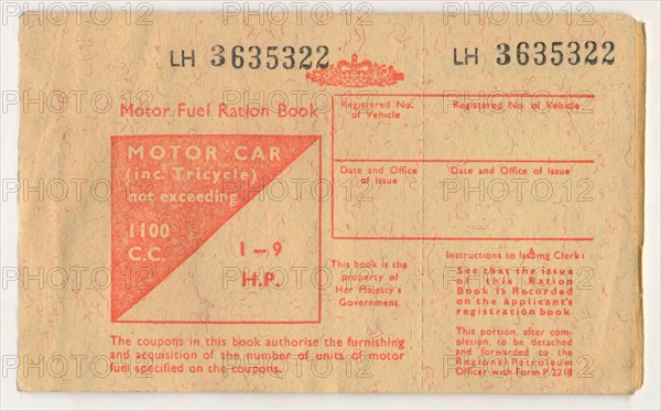 'Motor Fuel Ration Book', c1973. Artist: Unknown.