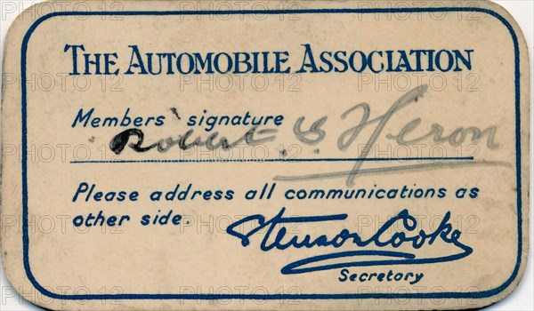 'The Automobile Association: Membership card', 1936. Artist: Unknown.
