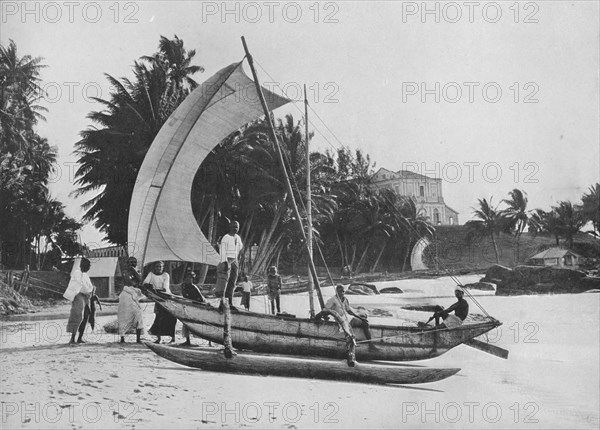 'Outrigger Fishing Canoe at Mount Lavinia Sea Shore', c1890, (1910). Artist: Alfred William Amandus Plate.