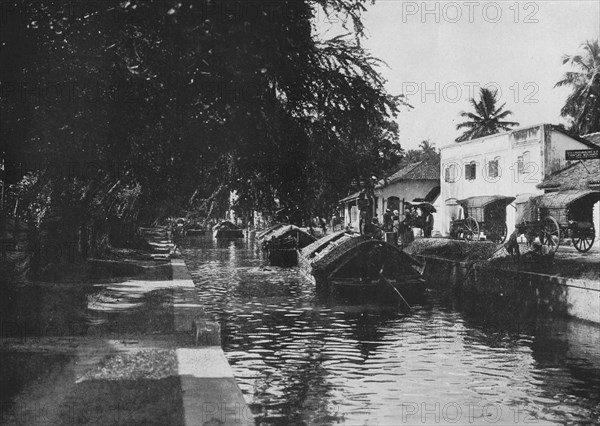 'Negombo Canal, Showing Padda Boats', c1890, (1910). Artist: Alfred William Amandus Plate.