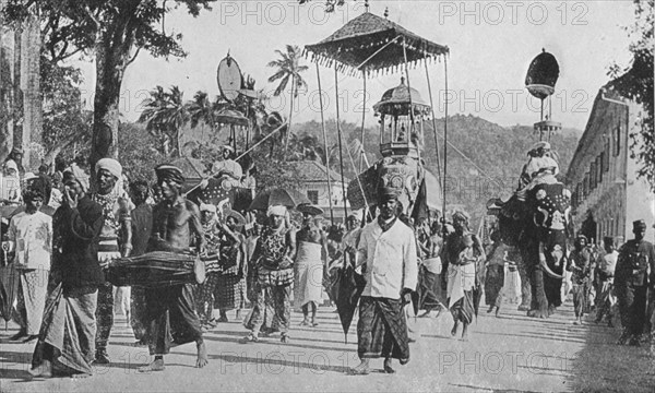 'Kandy. Perahera Prcession Passing', c1890, (1910). Artist: Alfred William Amandus Plate.