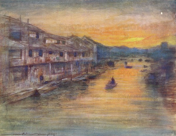 'On the Great Canal, Osaka', c1887, (1901). Artist: Mortimer L Menpes.