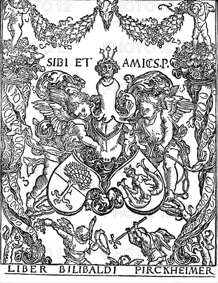 'Bookplate of Willibald Pirkheimer', c1502-1503, (1906). Artist: Albrecht Durer.