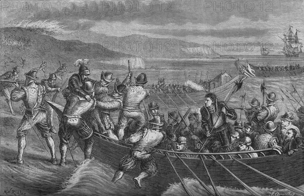 'Attack on the Isle of Wight',  July 1545, (c1880). Artist: Unknown.