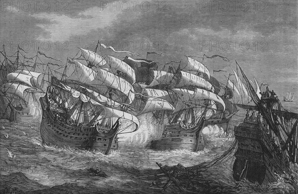 'Drake Attacking the Spanish Treasure Ship', c1578, (c1880). Artist: Unknown.